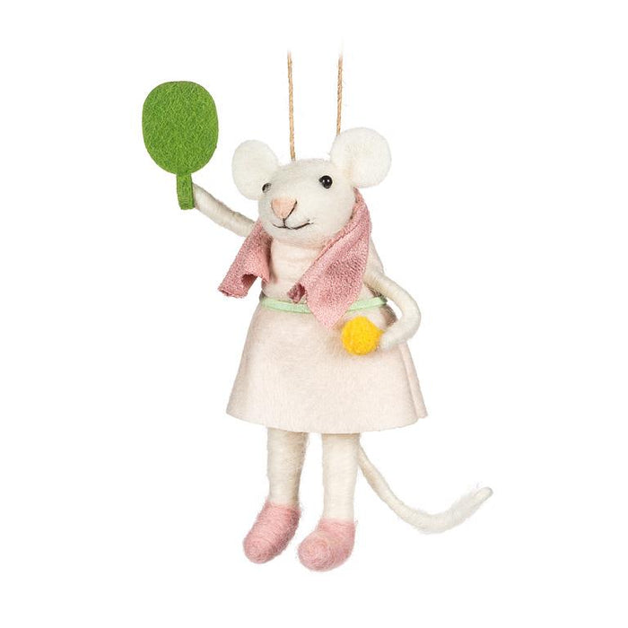 Pickleball mouse ornament with racquet and towel felt decoration