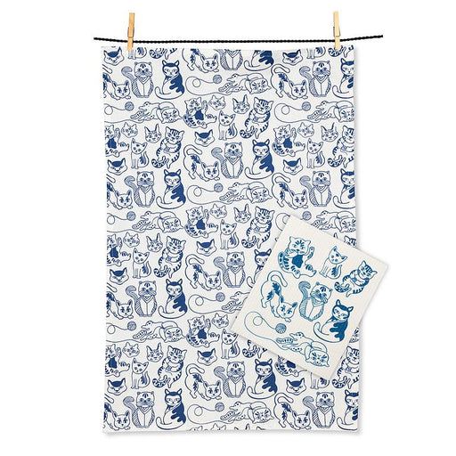 playful cats dishcloth and kitchen towel set hanging display