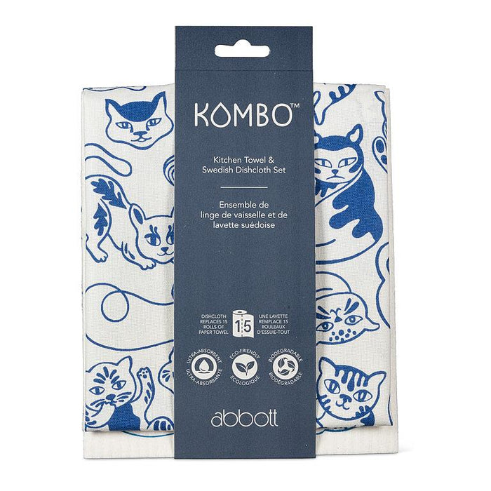 playful cats dishcloth and towel set packaging abbott collection