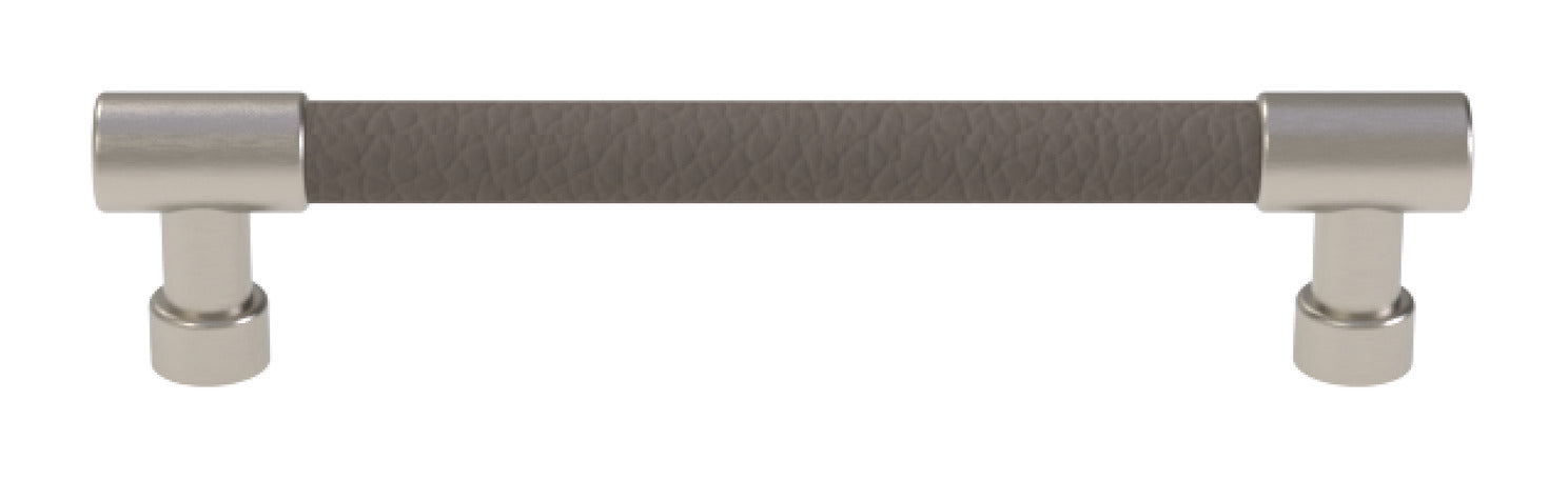 Häfele Elite Leather Cabinet Handle | Round Post | Matte Nickel & Faux Leather Pull