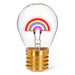 Rainbow neon LED light bulb with colorful filament in clear glass on white background