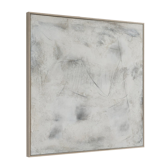 Angled view of Renwil Abadie hand-painted canvas art with a cream veneer wood frame