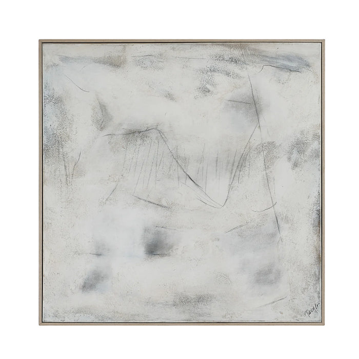 Renwil Abadie OL2159 hand-painted neutral abstract canvas art with a cream veneer solid wood frame