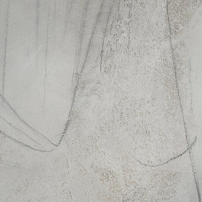Close-up of the cream, white and grey textured brushwork on Renwil Abadie abstract canvas art