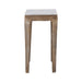 Side profile of Renwil Abby marble accent table in plated antique brass finish