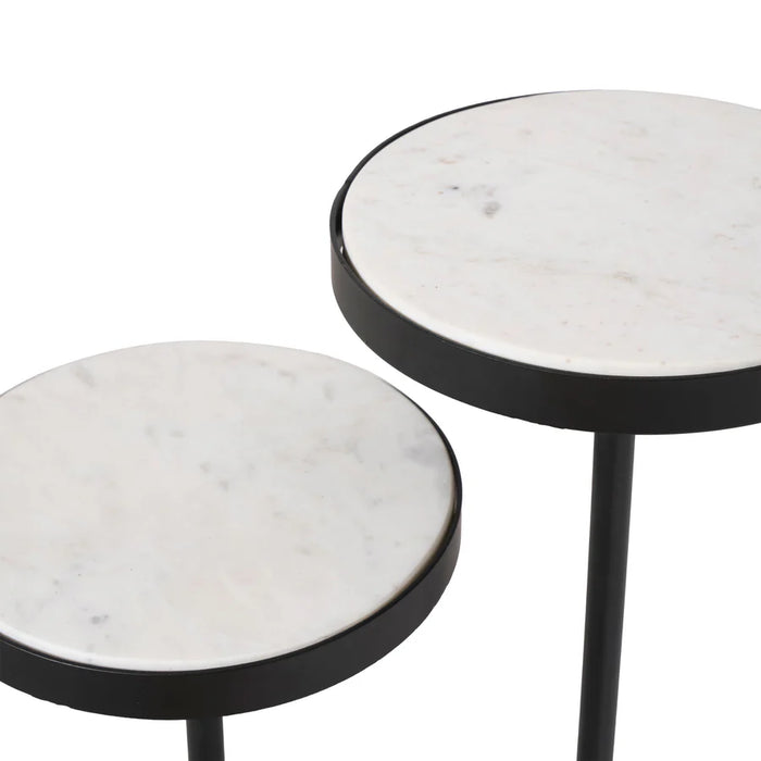 Close-up detail of natural Banswara marble tabletop on Renwil Ambra accent table