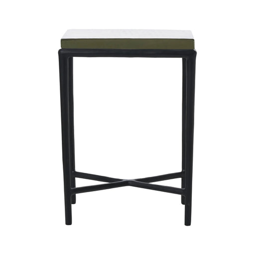 Renwil Aria accent table with tinted glass top and black aluminum frame full view