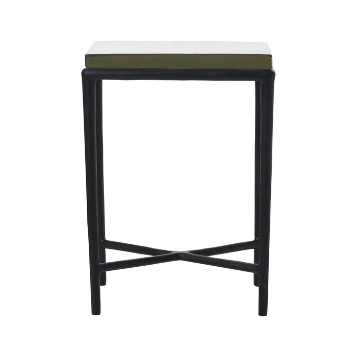 Renwil Aria accent table with tinted glass top and black aluminum frame full view
