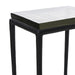 Corner detail of tinted glass tabletop and black frame on Renwil Aria accent table