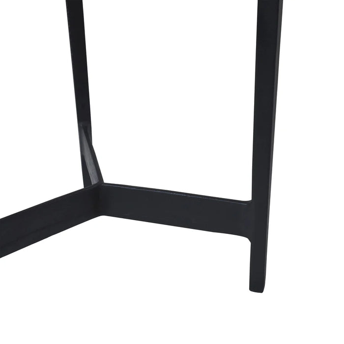 Close-up detail of black metal base and legs on Renwil Arryn accent table