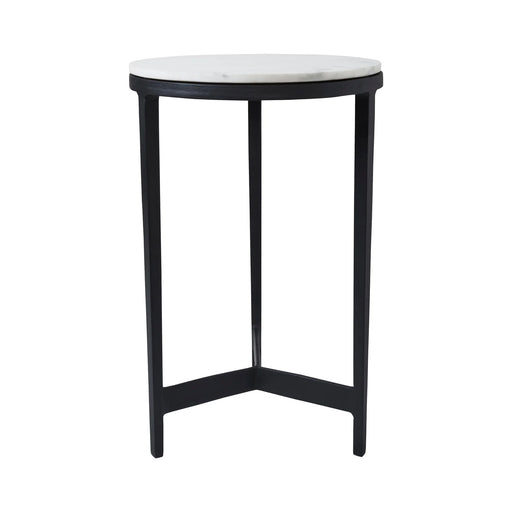 Renwil Arryn round marble accent table with black metal frame front view