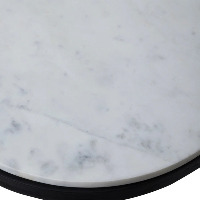Close-up texture detail of white marble surface on Renwil Arryn side table