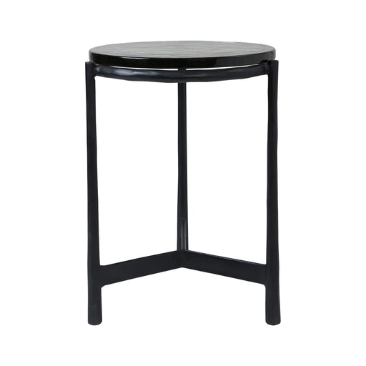 Renwil Avila accent table with black tinted glass top and black cast aluminum base full view