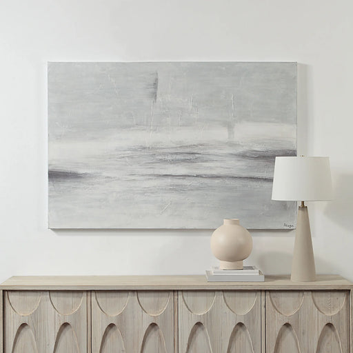 Renwil Benalla neutral textured canvas art displayed above a contemporary console table