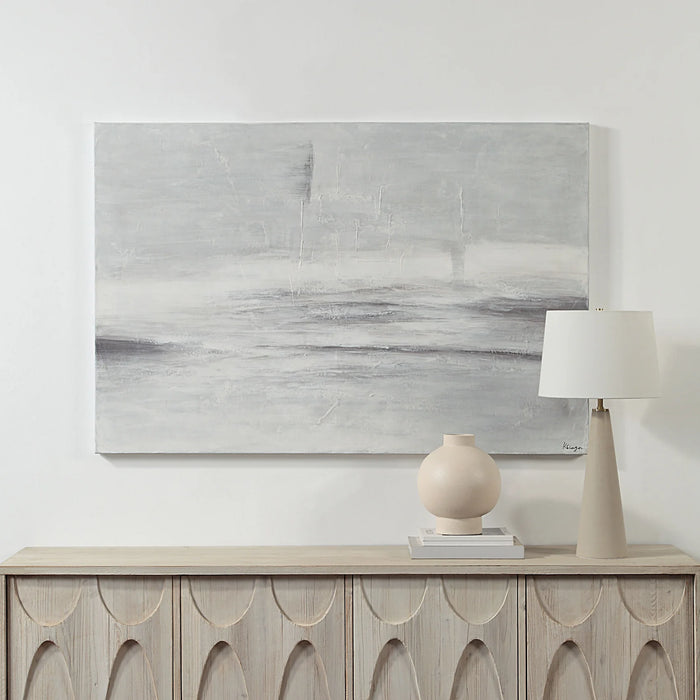 Renwil Benalla neutral textured canvas art displayed above a contemporary console table