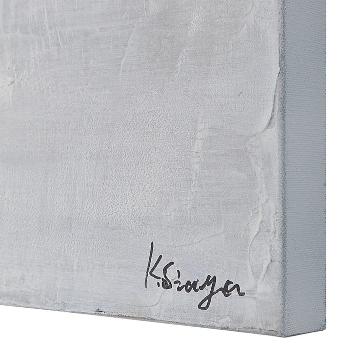 Close-up of the painted canvas edge and Ksenia Sizaya signature on Renwil Benalla wall art