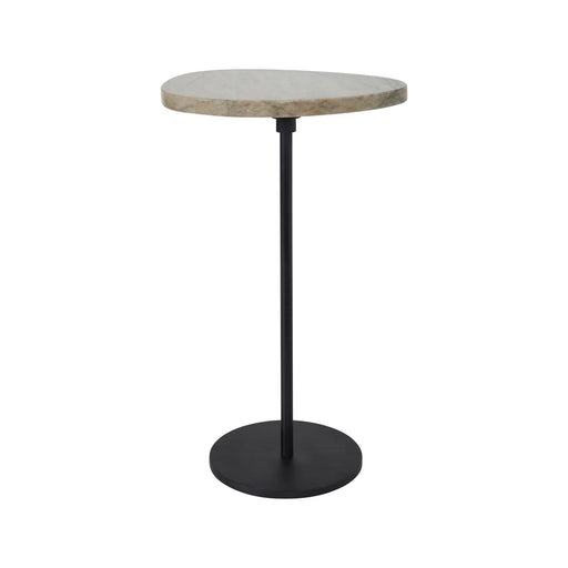 Renwil Bethany accent table with Venezia brown marble top and black iron pedestal base full view