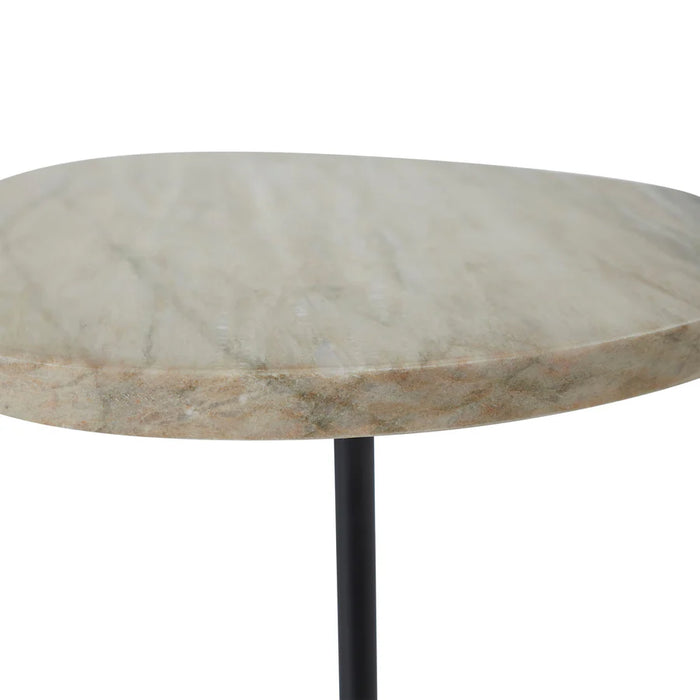 Close-up detail of Venezia brown marble tabletop edge on Renwil Bethany accent table