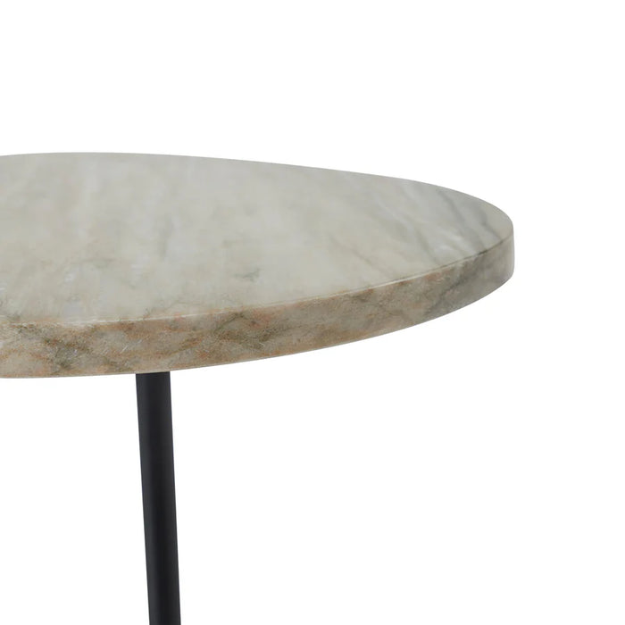 Close-up texture and veining detail of Venezia brown Italian marble tabletop on Renwil Bethany accent table