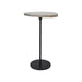 Side profile view of Renwil Bethany marble accent table with black pedestal base