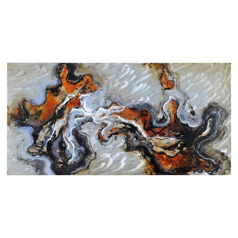 Renwil Blending Waters W6117 hand-painted abstract aluminum wall art in amber, black, white and grey