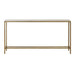 Renwil Bodin travertine console table with antique brushed brass frame front view