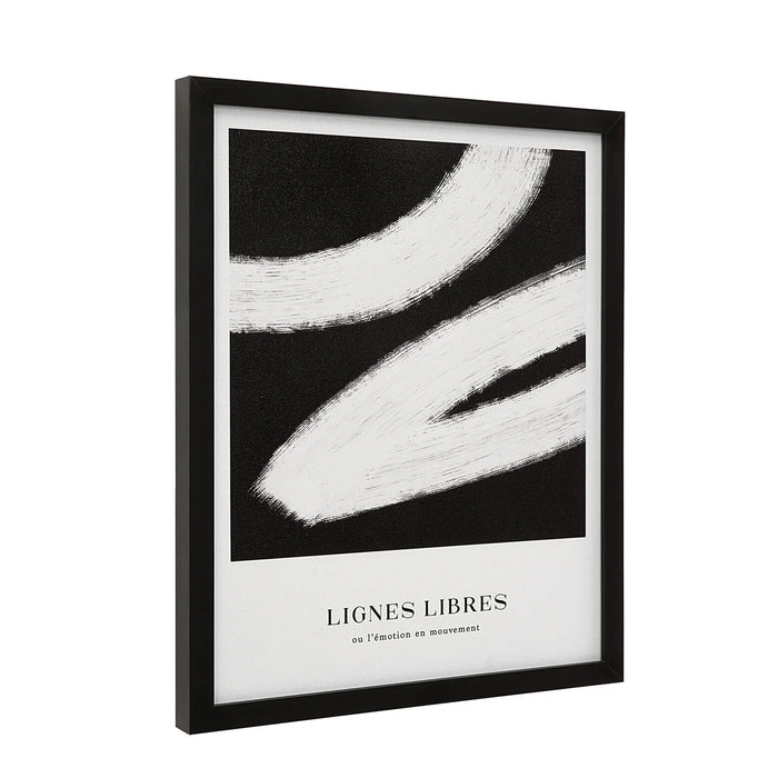 Angled view of Carife Lignes Libres abstract print in a black frame