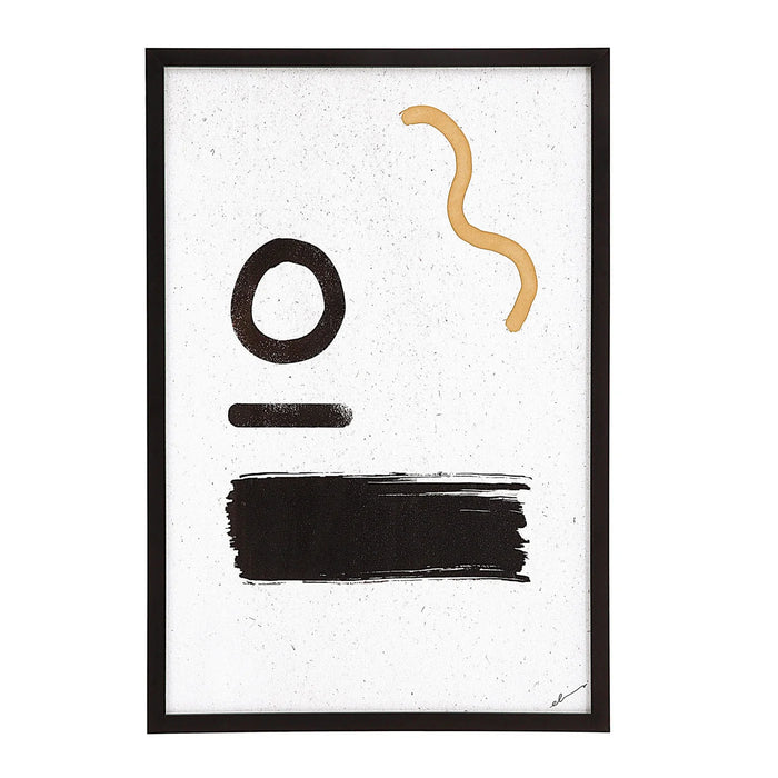 Front view of Carife black, white and gold linear abstract framed print