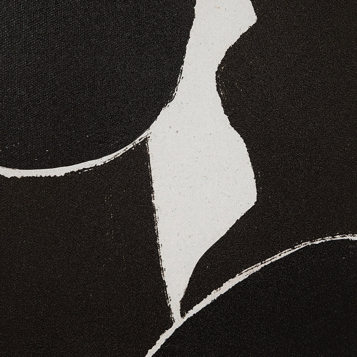 Close-up of black organic forms and white linework on Carife abstract art