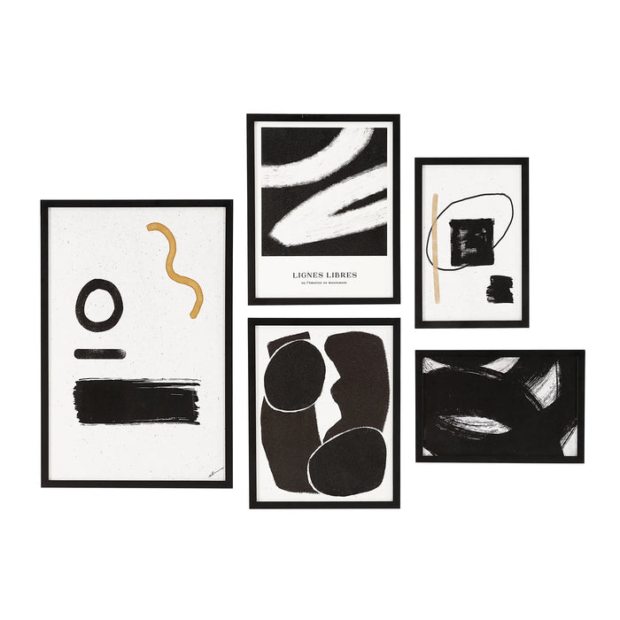 Renwil Carife set of five black, white and gold framed abstract wall art prints