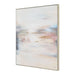 Angled view of Renwil Carina hand-painted canvas art with a slim champagne frame
