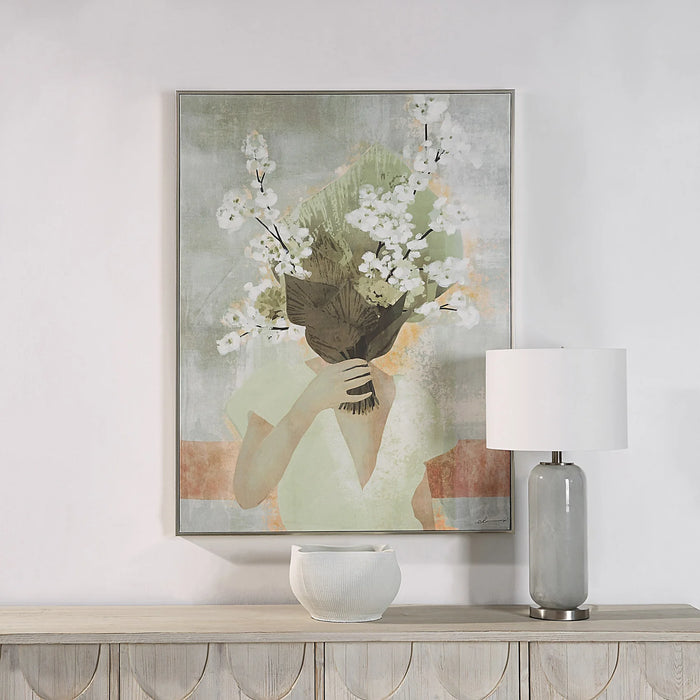 Renwil Casoria floral canvas wall art displayed above a modern console table