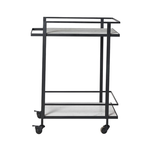 Renwil Colton marble bar cart with matte black iron frame front view
