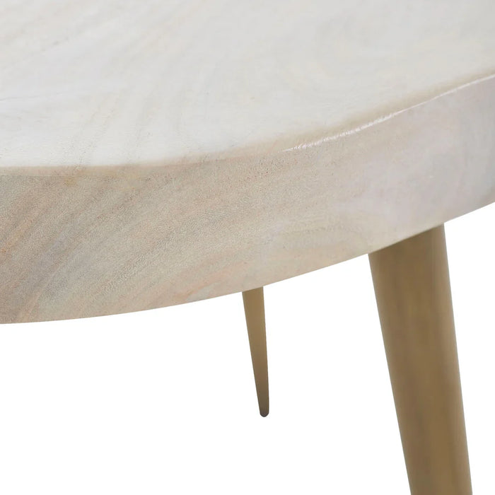 Close-up detail of the Renwil Core coffee table leg and wood tabletop finish