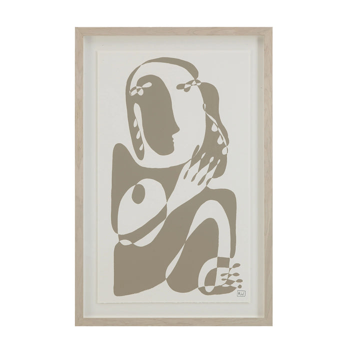 Front view of the second Renwil Cybel abstract print in a walnut wood veneer frame