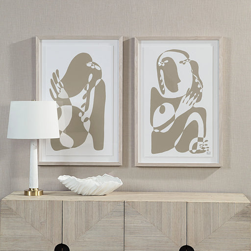 Renwil Cybel framed wall art set displayed above a contemporary console table