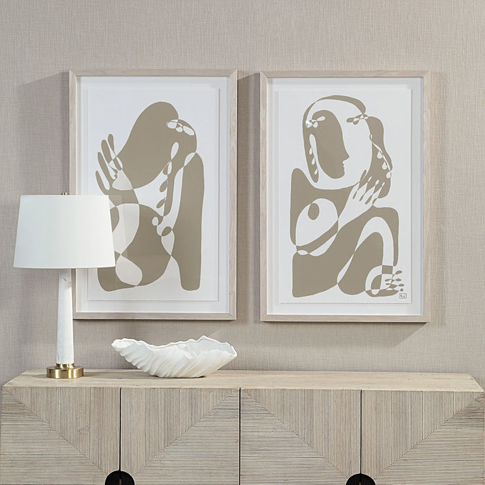 Renwil Cybel framed wall art set displayed above a contemporary console table