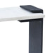 Close-up angled detail of Renwil Dorville marble tabletop and matte black frame