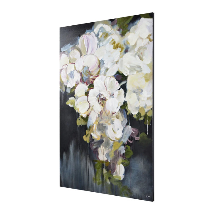 Angled view of Renwil Gables textured floral canvas wall art