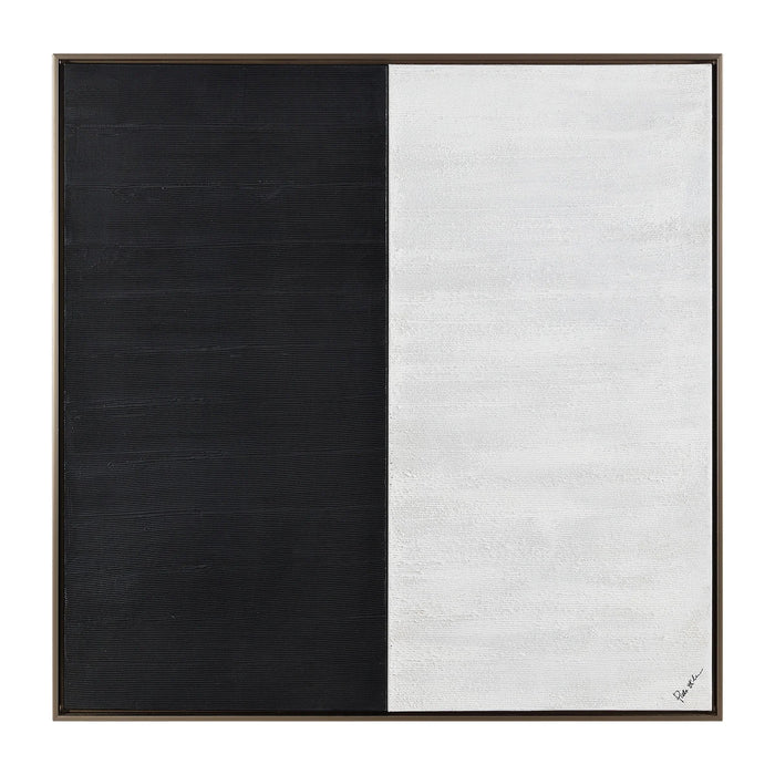 Renwil Gobi OL2111 hand-painted black and white canvas art with an antique brass floating frame