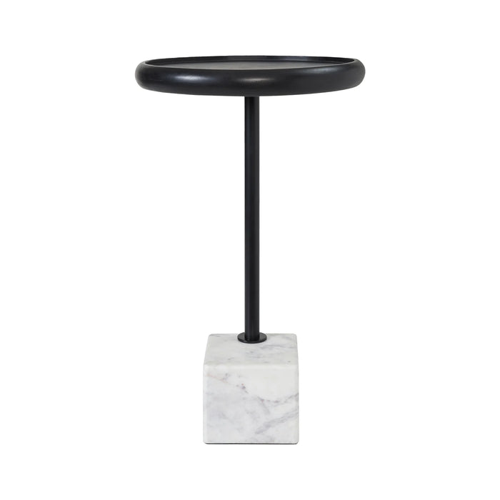 Renwil Hull accent table with black tray tabletop and white marble base full view