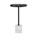 Renwil Hull accent table with black tray tabletop and white marble base full view