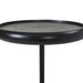 Side profile of Renwil Hull black accent table with slim iron stem