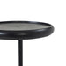 Close-up angled view of black round tabletop on Renwil Hull accent table