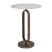 Angled view of large Renwil Irene marble side table with antique brass finish