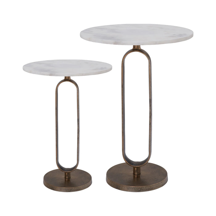 Renwil Irene marble nesting side table set with antique brass base