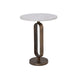 Angled view of small Renwil Irene marble side table with antique brass base