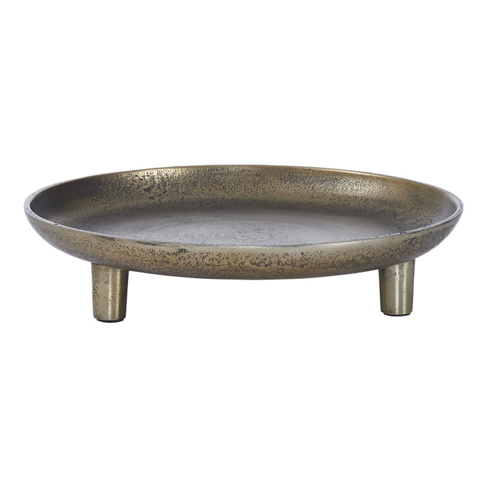 Renwil Kaleido round antique brass decorative tray with raised feet