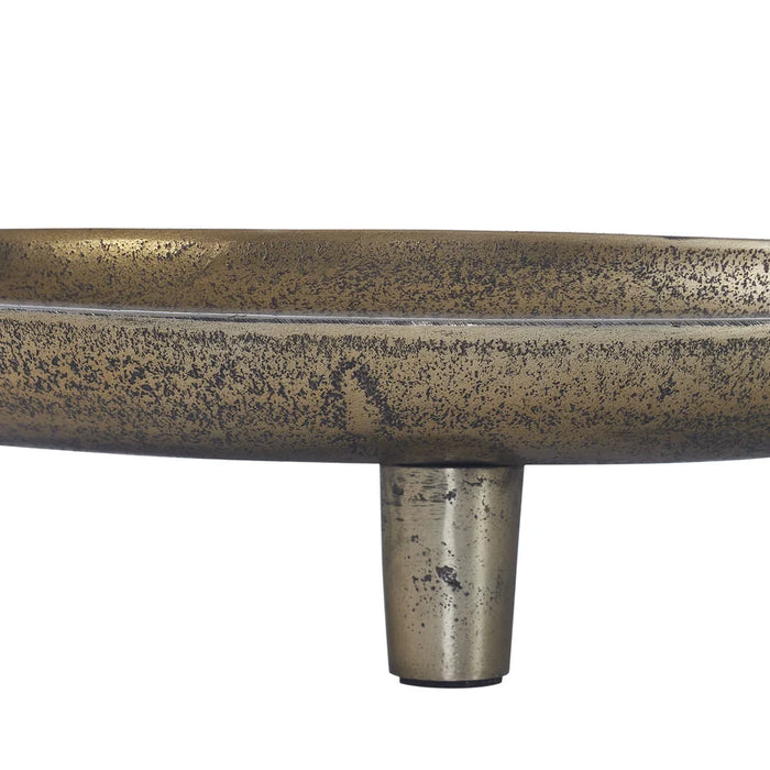 Side detail of the Renwil Kaleido cast aluminum tray and raised footed design