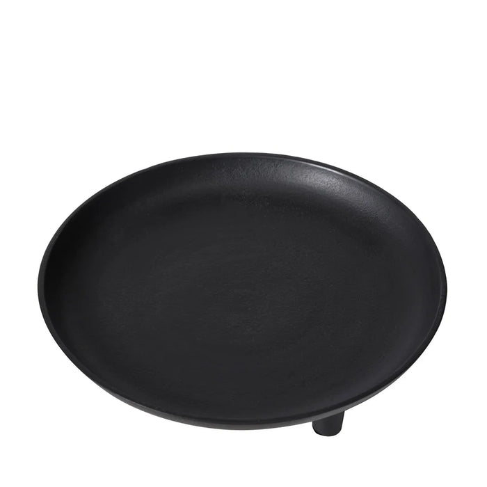 Angled top view of the Renwil Kaleido round matte black decorative tray